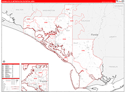 Panama City Metro Area Wall Map Red Line Style 2026